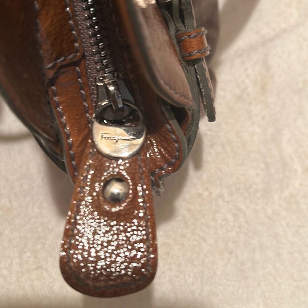 Vintage Salvatore Ferragamo Womens Marisa Colorblock Brown Leather Shoulder Bag - Picture 13 of 14